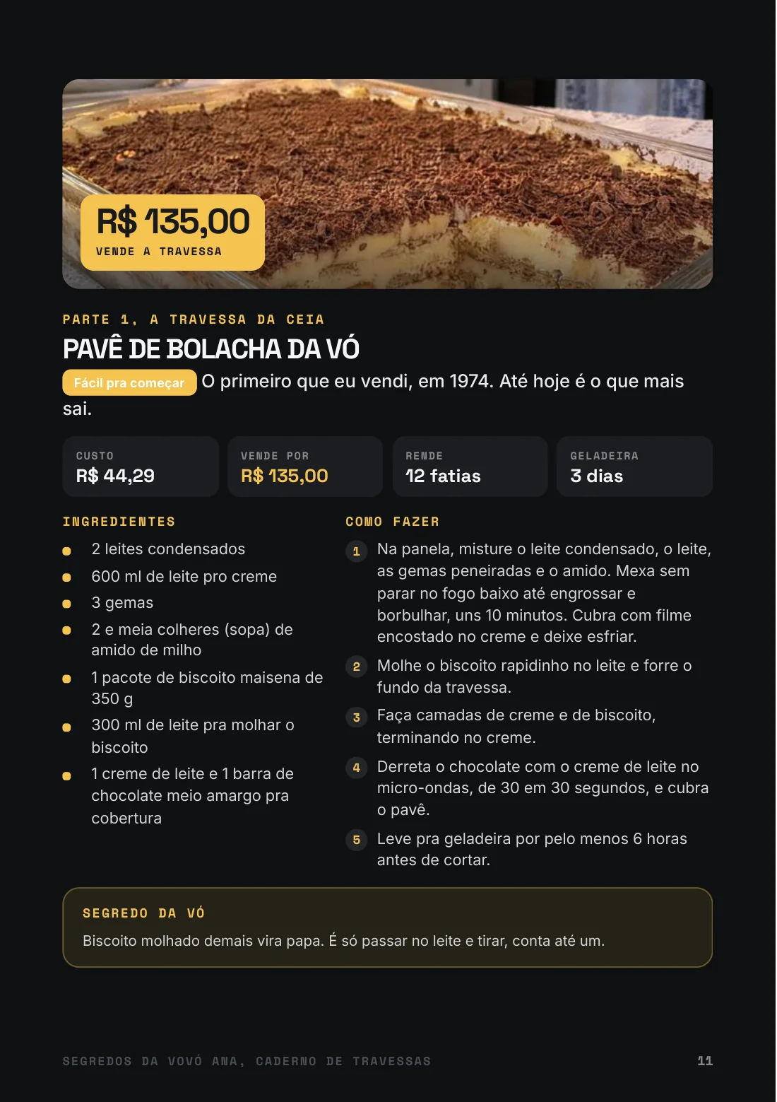 Página do pavê de bolacha no Caderno
