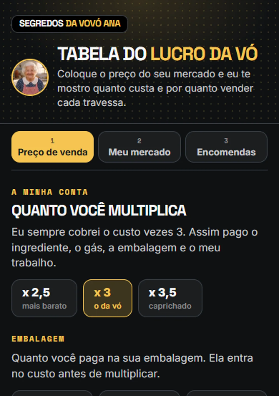 Tela da Tabela do Lucro no celular